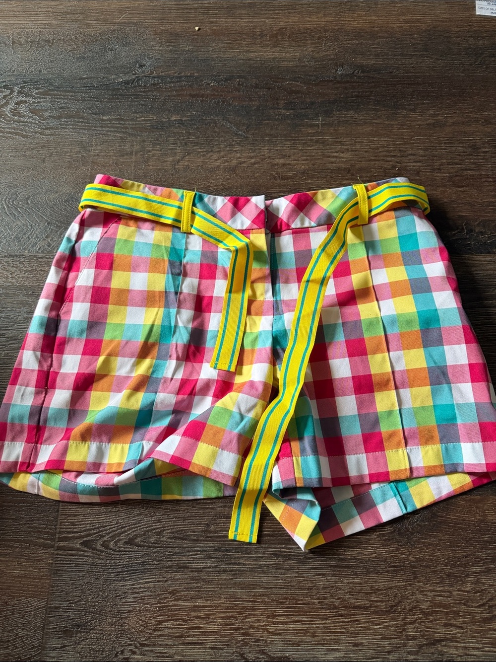 Slazenger Multicolor Gingham High-Waist Shorts with Yellow Stripe Belt